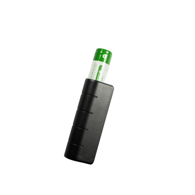Ledlenser Flex5 Powerbank with green battery partially inserted into the black rectangular charging bank