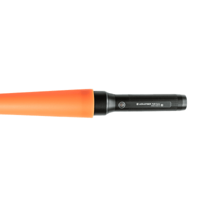Signal Cone 35 1mm fits P6R Core and P7R torches shown attached to the black Ledlenser torch body with orange cone