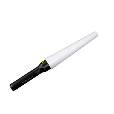 Ledlenser Signal Cone W 42mm attached to a black P6R Work or P7R Work torch with a white front cone accessory