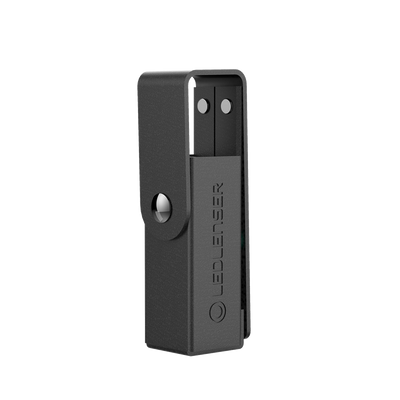 Leather Pouch Three Types Suit MT Series Torches by Ledlenser black leather holster with snap strap and embossed logo