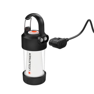 Ledlenser ML4 Lantern with hanging handle and USB charging cable white translucent body with black top and base