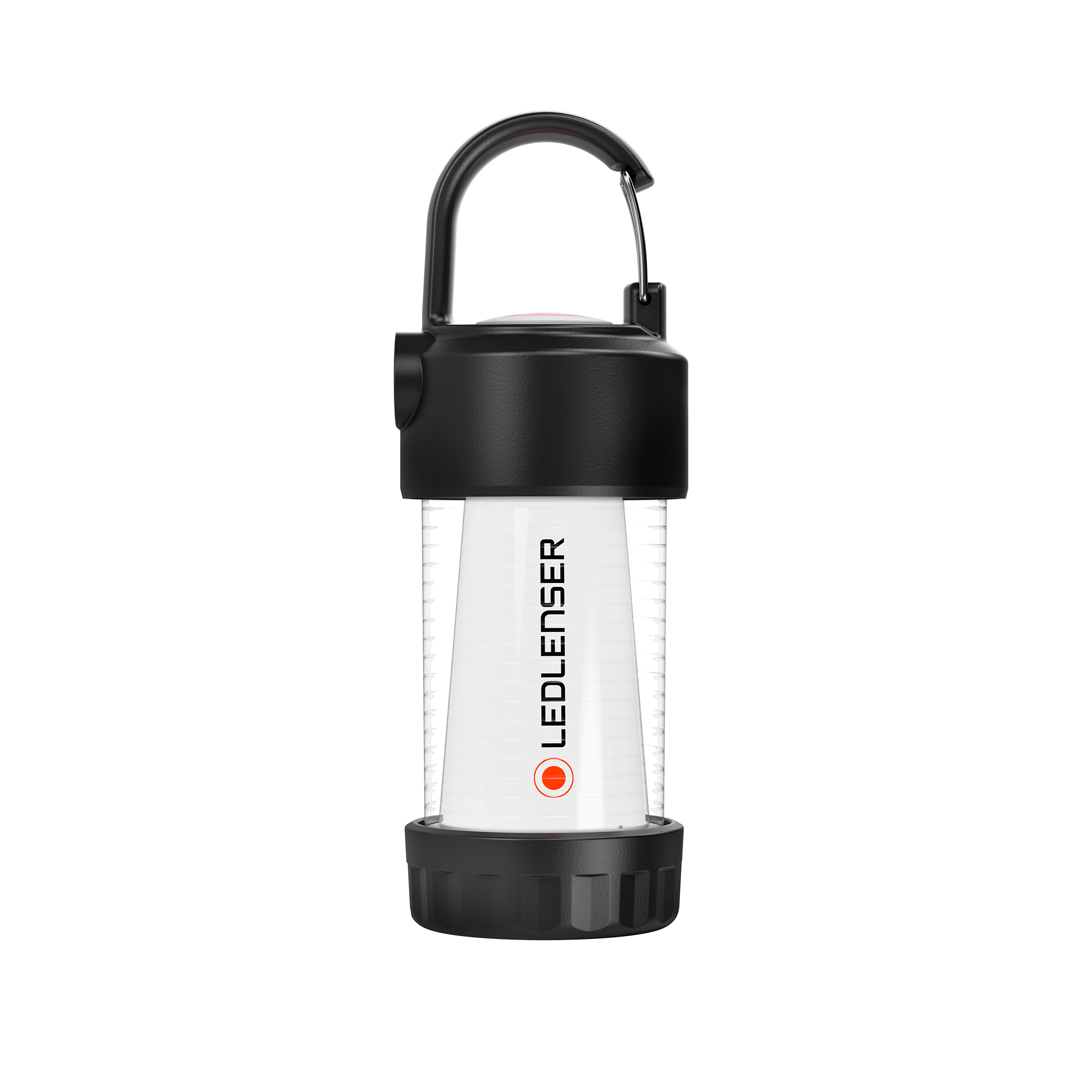 Ledlenser ML4 Lantern white body with black cap and base carabiner hook on top compact rechargeable outdoor lantern