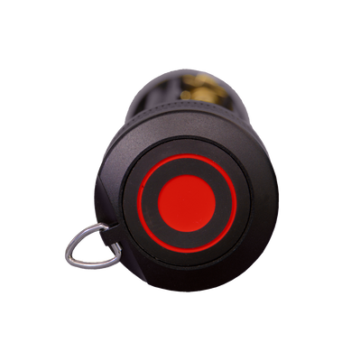 Ledlenser Battery Case Switch P14 end view showing red circular button and metal ring attachment