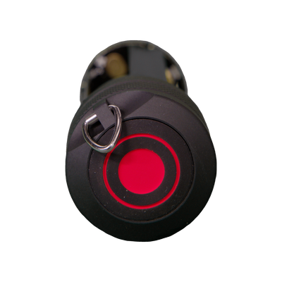 Battery Case Switch P7 P7 2 T7 (Old) close up of red circular switch with metal lanyard ring on black housing