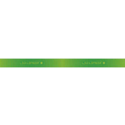 Ledlenser SEO Headband strap in bright green with dot pattern and logos