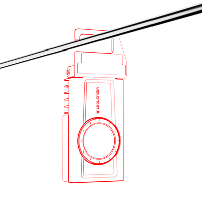 Ledlenser iF3R Spotlight outline drawing of a compact rechargeable handheld spotlight with a circular lens and mounting hook bracelet attachment