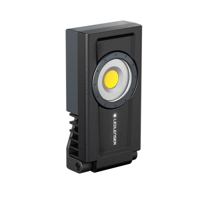 iF3R Spotlight Ledlenser compact rechargeable spotlight in black with visible yellow LED core
