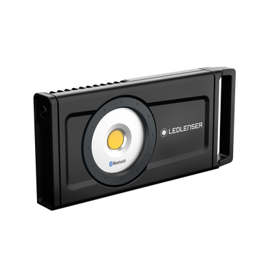 Ledlenser iF8R Spotlight rechargeable work light in black rectangular housing with a circular LED module and Bluetooth emblem
