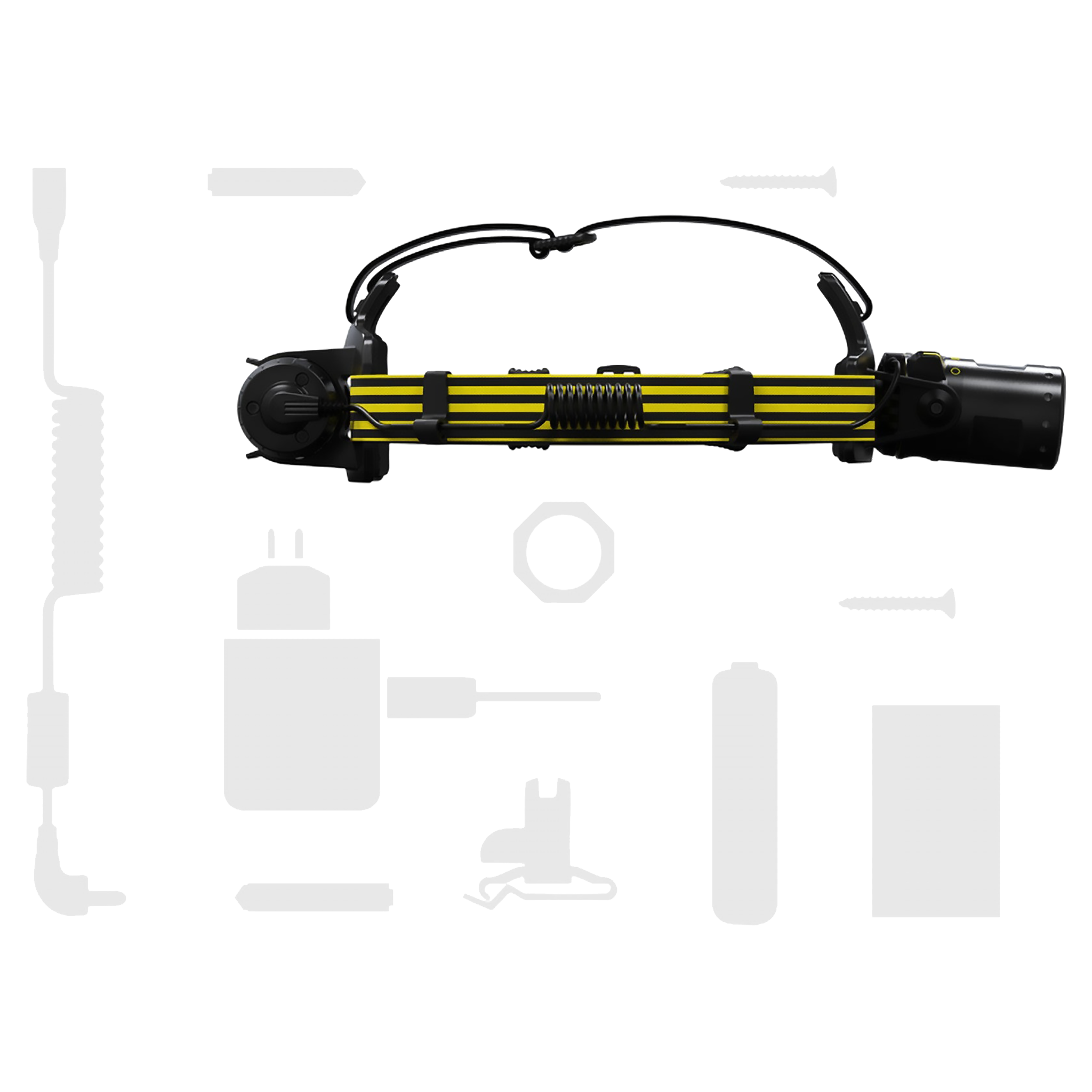 Ledlenser iLH8 headlamp with black body and yellow striped housing displayed with an adjustable headband