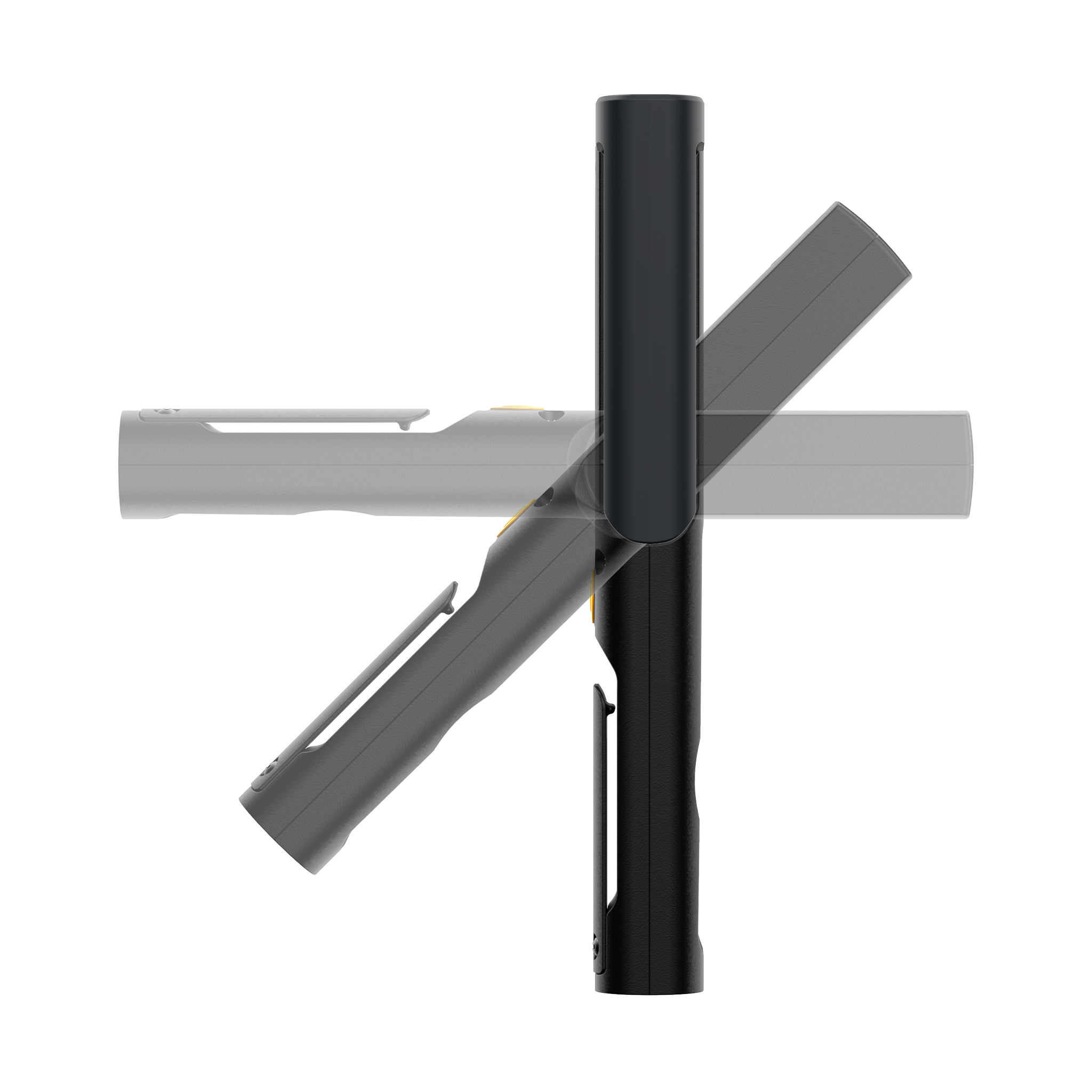 Ledlenser iW4R Work Light shown in a multi angle product shot with a black cylindrical body and mounting components