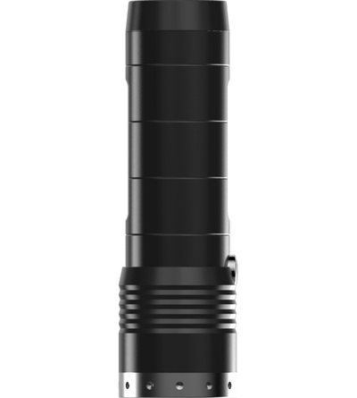 Ledlenser MT6 Battery Operated Torch black cylindrical flashlight with ribbed grip and metal tail cap shown upright